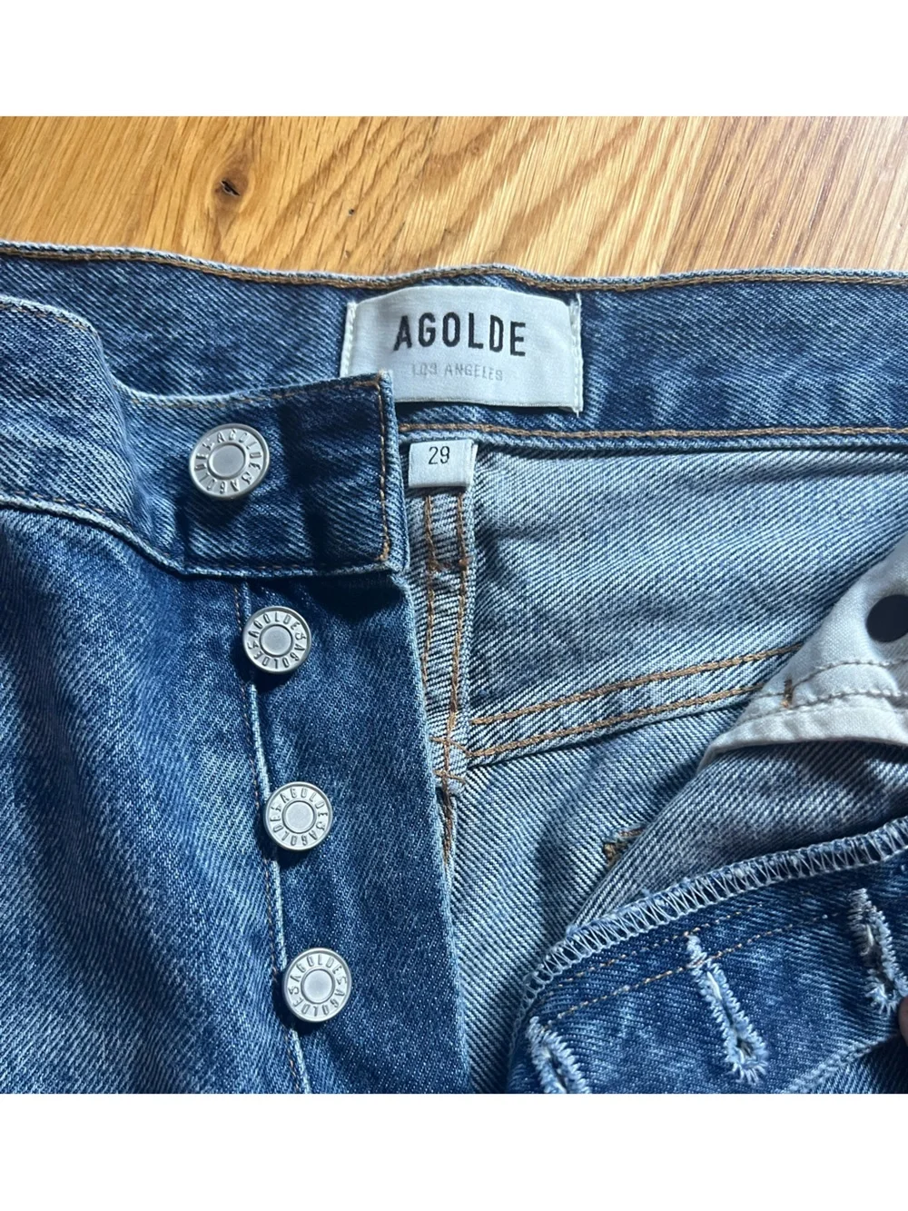 AGOLDE Parker Long Shorts Distressed Wheel Denim